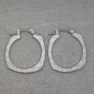 Hammered Silver Tone Metal Medium Hoop Earrings